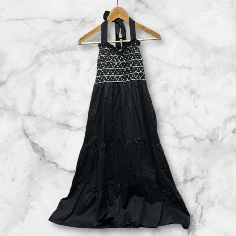 Francesca’s Athena Bow Strap Maxi Dress Elegant Black Halter Maxi Dress S NWT